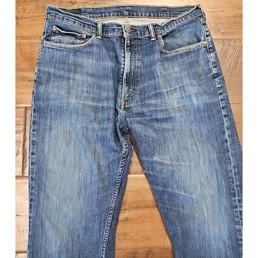 Levis Jeans Mens 38×32 Blue Denim Pants Faded 505 Straight Regular Stretch Work